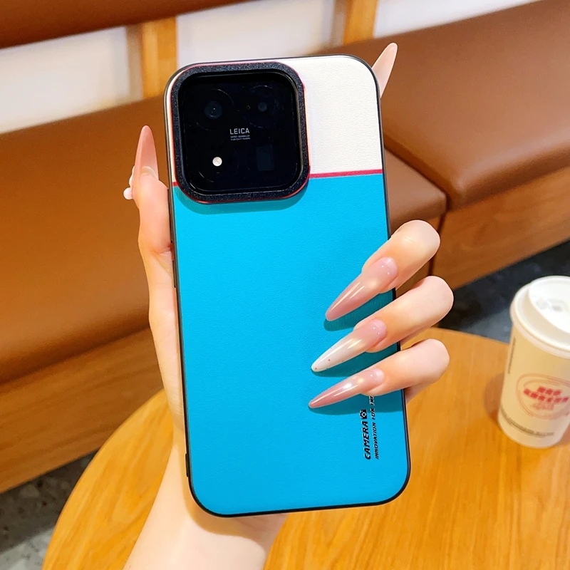 For Xiaomi Mi 17T Pro Max 15 14 Ultra Case Ultra-thin Matte Contrasting Leather Camera Protection Titanium Silver Border Cover