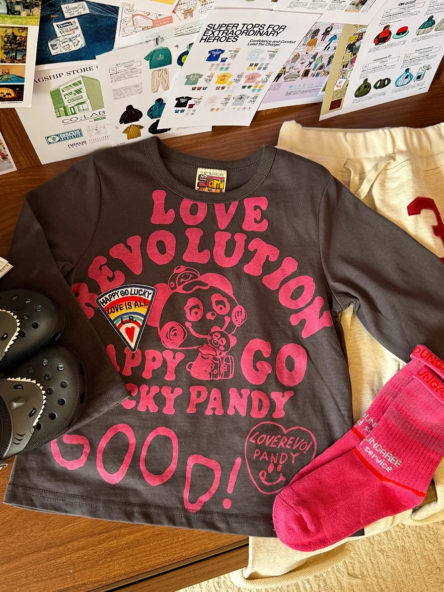 春夏子供用長袖tシャツベースシャツ男の子女の子ddスタイルプリントトップスパッチワーク綿ポリエステル混紡