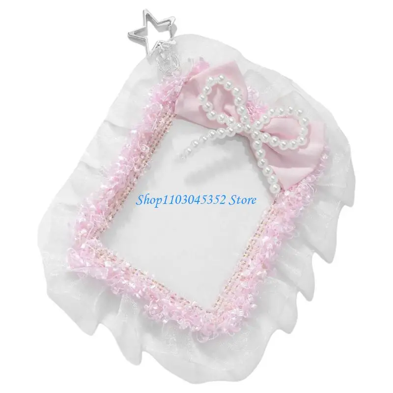 حامل بطاقات الصور الجميلة مع سلسلة مفاتيح من الدانتيل حامل بطاقات الصور حامي بطاقات الهوية حامل قلادة سلسلة المفاتيح هدايا #3