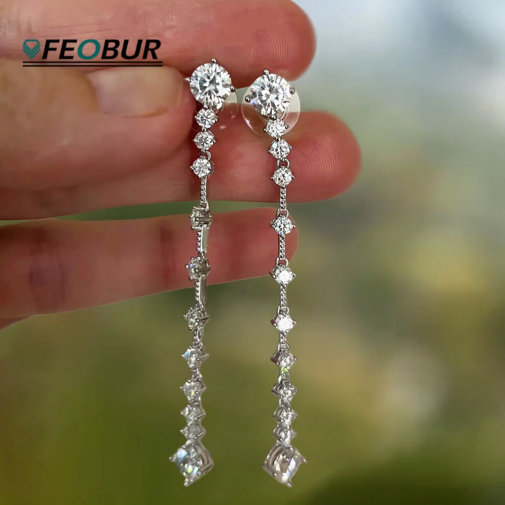 

3/6cttw Full Moissanite Drop Earrings 925 Sterling Silver Lab Diamond Long Dangle Earring for Women Bridal Wedding Jewelry Gift