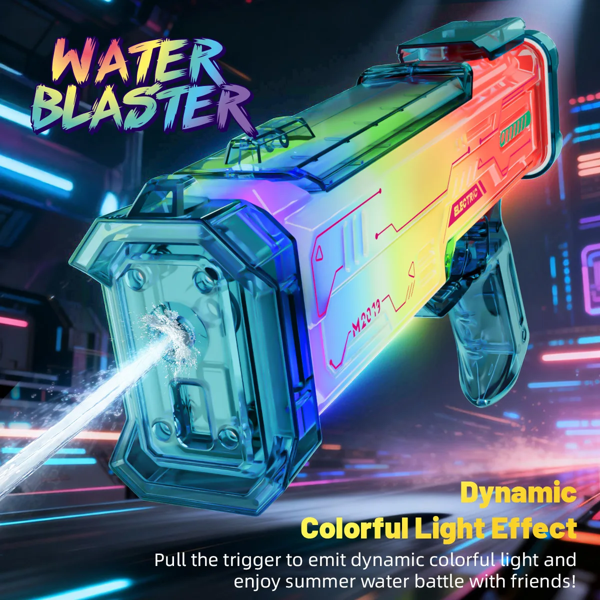 

Новый электрический водяной пистолет для детей с RGB-подсветкой, динамическим звуком, импульсной стрельбой, непрерывным огнем, высоким давлением, для летних пляжных игр на открытом воздухе
