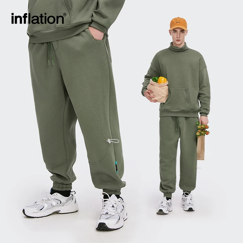 INFLATION Solid Loose Fit Mens Sweatpant Winter Warm Fleece Joggers Pants Unisex Elastic Waist Track Pants 3206W20