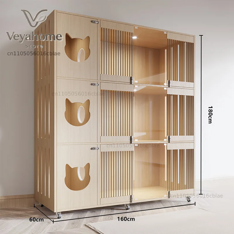 Modern multi-layer wooden cat litter with transparent panels, suitable for pet foster care, display, living room use