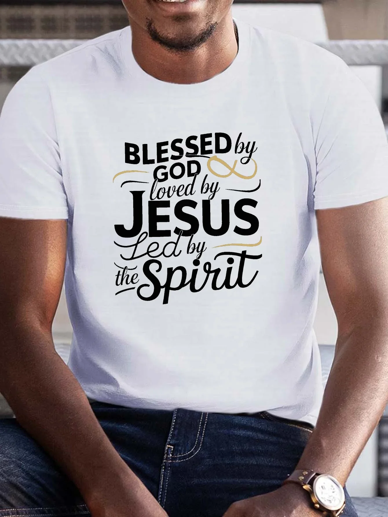 

1pc Plus Size Men'S Summer T Shirt Casual Round Neck Polyester Knit Tee with Inspirational Quote Graphic Print