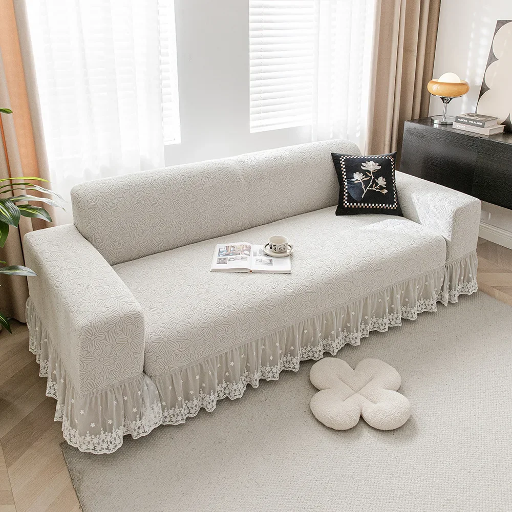 Jacquard Sofa Covers 1/2/3/4 Seats Solid Couch Cover L Shaped Thicken Sofa Cover Protector Bench Covers