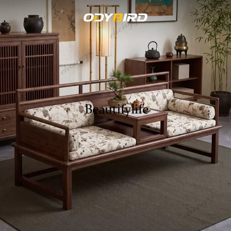 C178 Song-style aesthetics, solid wood arhat bed, new Chinese elm living room sofa bed, tea room Zen-style long lounge chair