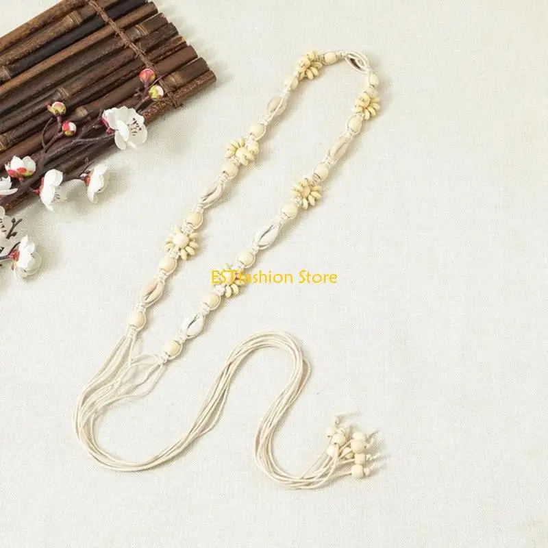 Y5GC Women's Bohemian Braided Waist Belt with Ethnic Charm and Vintage Tassels for Versatile Wear