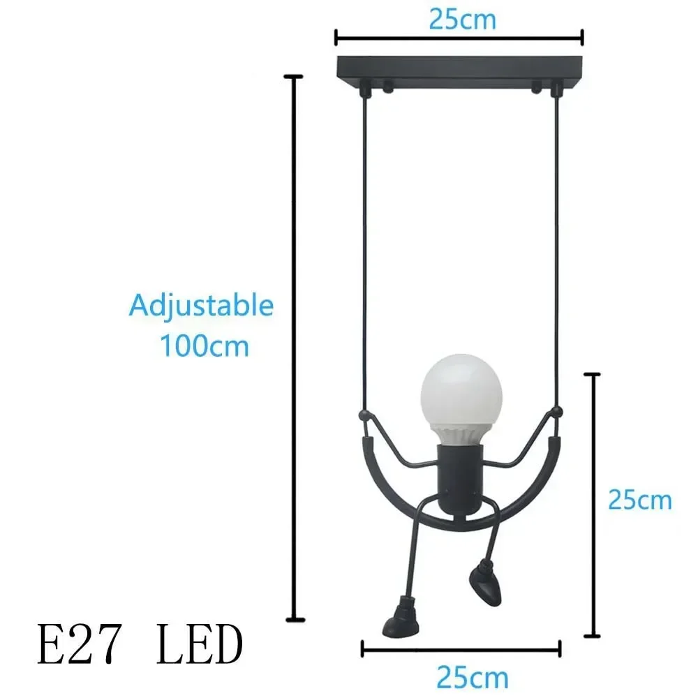 Little Man Spider Pendant Light Nordic Hanging Lamp Iron Swing Lamps Retro Loft Lighting LED Fixture For Kids Room Coffee Bar
