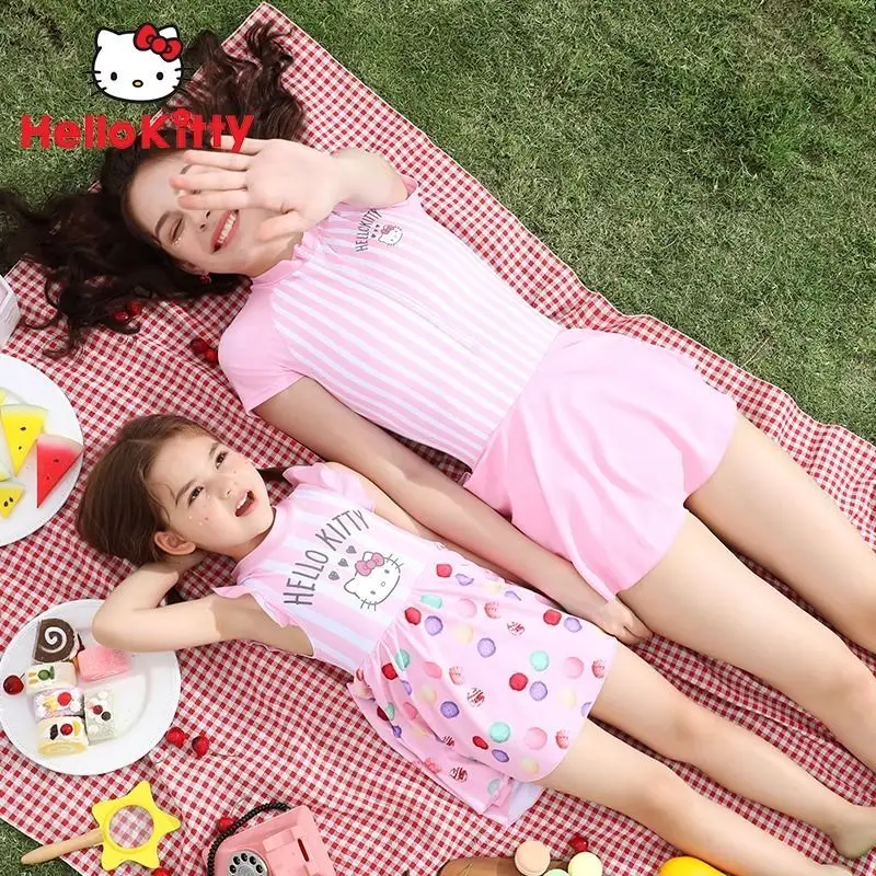 

Hello Kitty Parent-Child Swimsuit Mother-Daughter Clothing Sanrio Bikini Swimsuit Summer Children Quick-Dry Vacation Swimsuit
