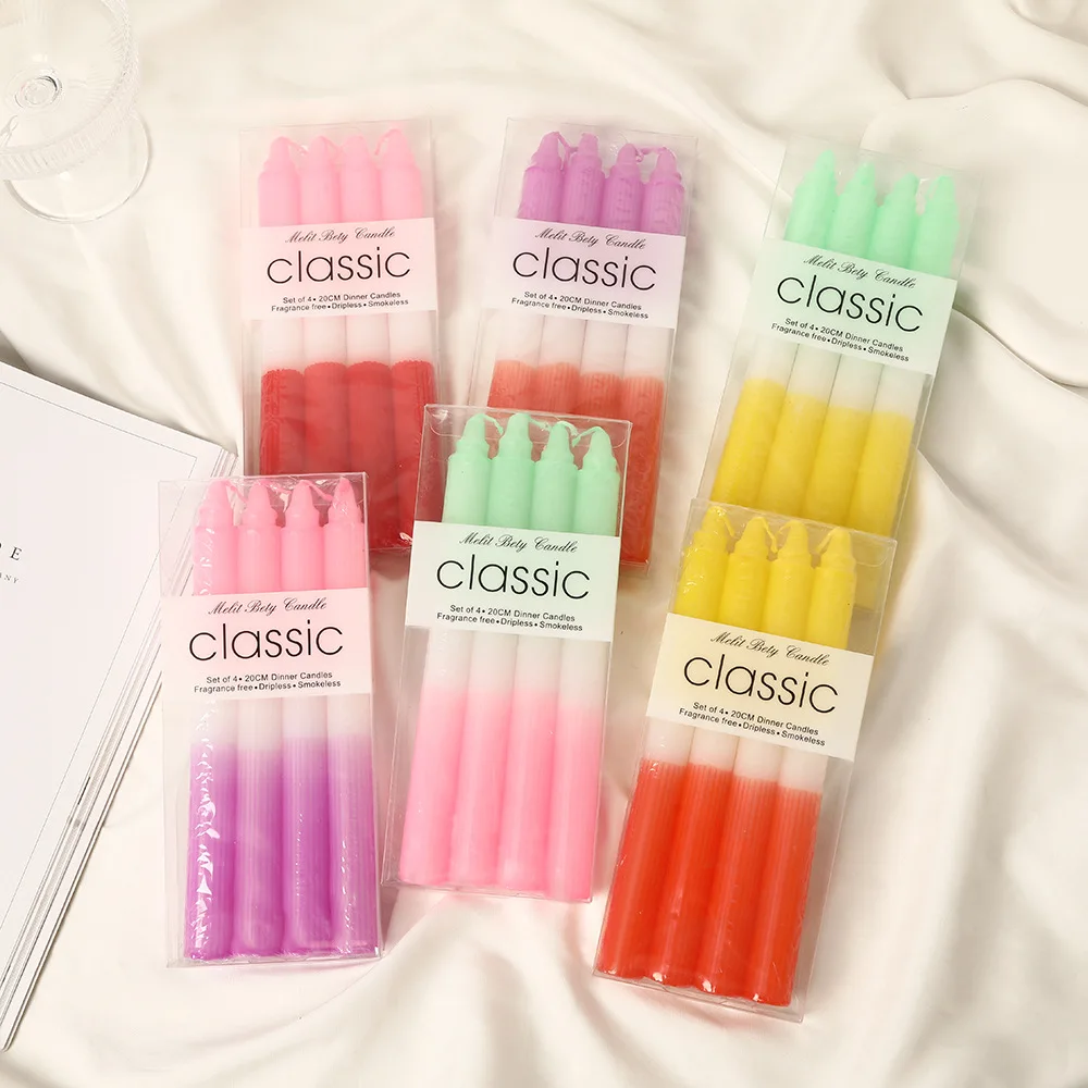 2-box 20cm Color-matched Striped Long-pole Candles. Fine-toothed Column Wax. Smokeless Odorless Classic Wedding Dinner Candle