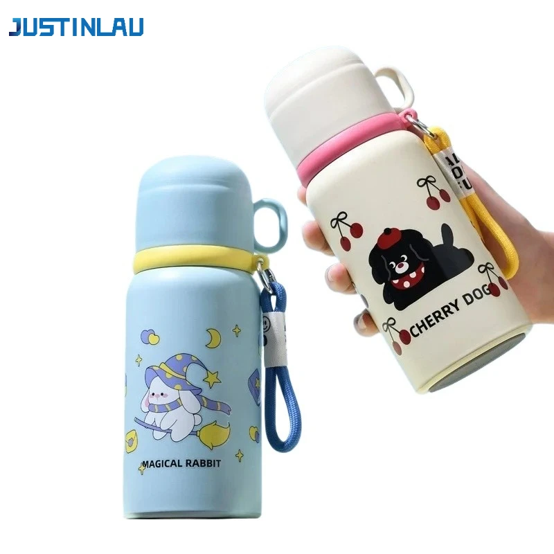 

JUSTINLAU Cartoon Insulated Cup Kids Vacuum Flask Double-drinking Cup Portable Anti-drop Graffiti Water Cup Student Water Bottle