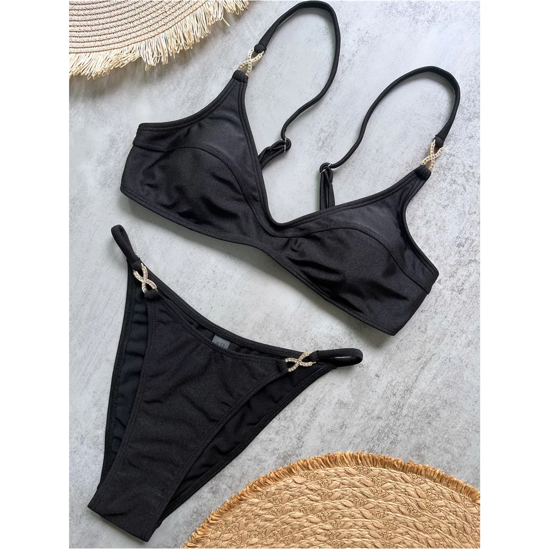 10 Farben, V-Ausschnitt, mit Strasssteinen verzierter Bikini, Damen-Badeanzug, zweiteiliges Bikini-Set, gepolsterter Badeanzug, Badebekleidung, Modell V8138. – Detail 10