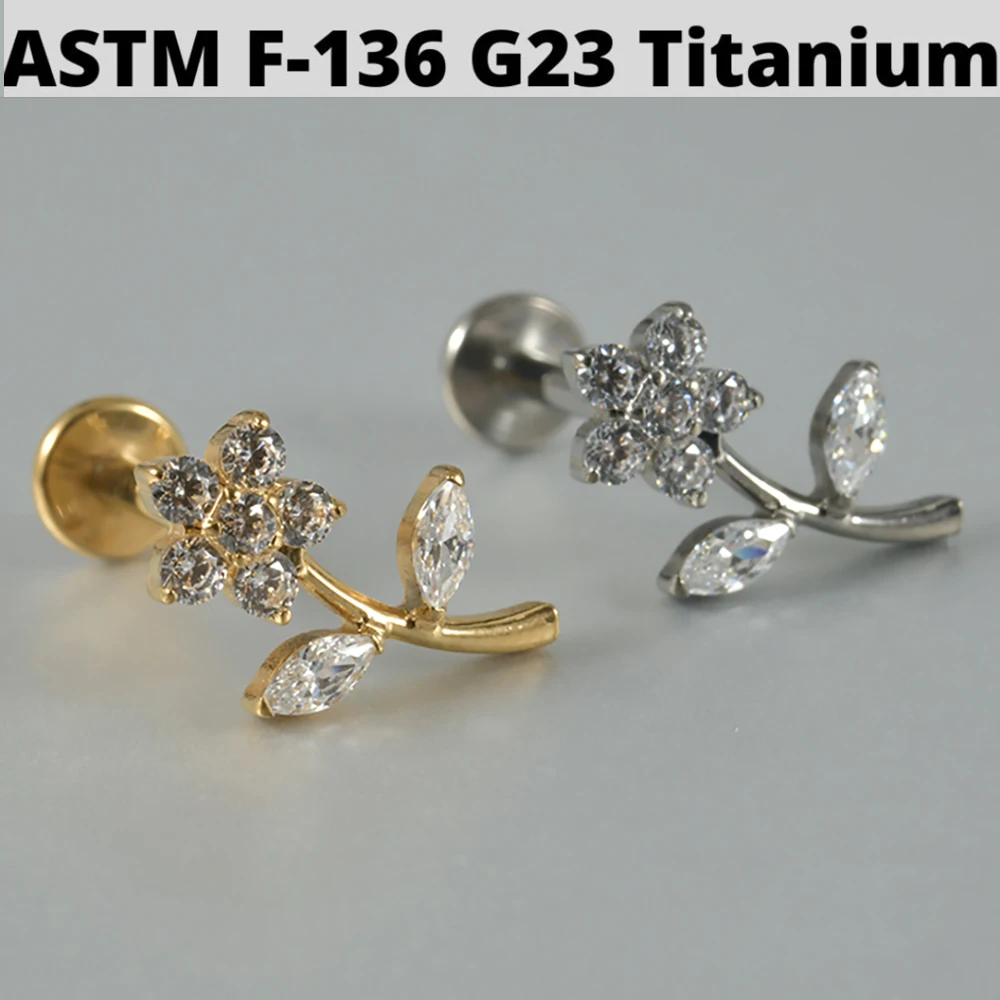 1PC Zircon&Opal G23 Solid Titanium Cartilage Earrings Stud 16G Internally Threaded Cz Cluster Helix Ear Tragus Piercing Jewelry