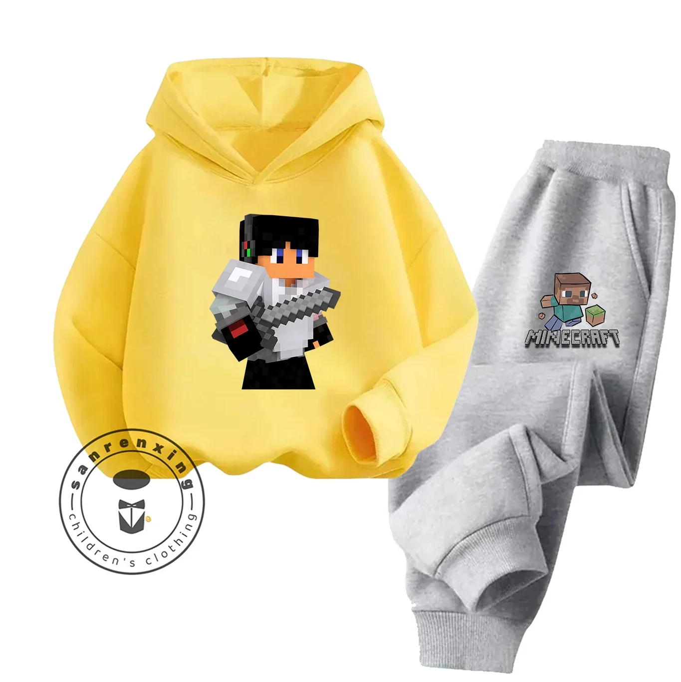 2025 موضة جديدة Minecraft الكرتون المطبوعة هوديي مجموعة للأطفال المراهقين بنين بنات عادية رائجة البيع الخريف الشتاء