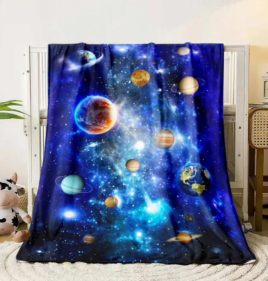 Cosmic Planets printed flannel blanket. Four seasons blanket for sofa,beds,living room,travel picnic blanket gifts