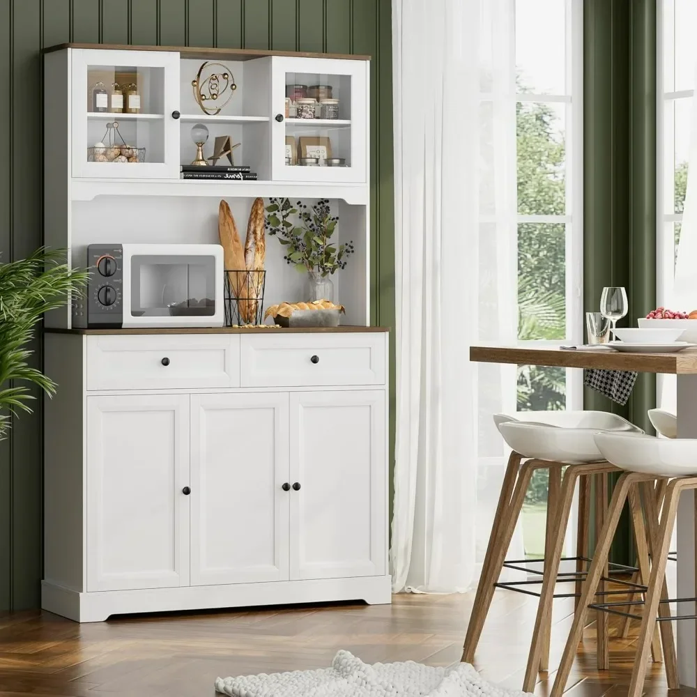 Kitchen Pantry Storage Cabinet,Utility Pantry,Freestanding Hutch Cabinet with Microwave Stand and Adjustable Shelves for Kitchen image 3