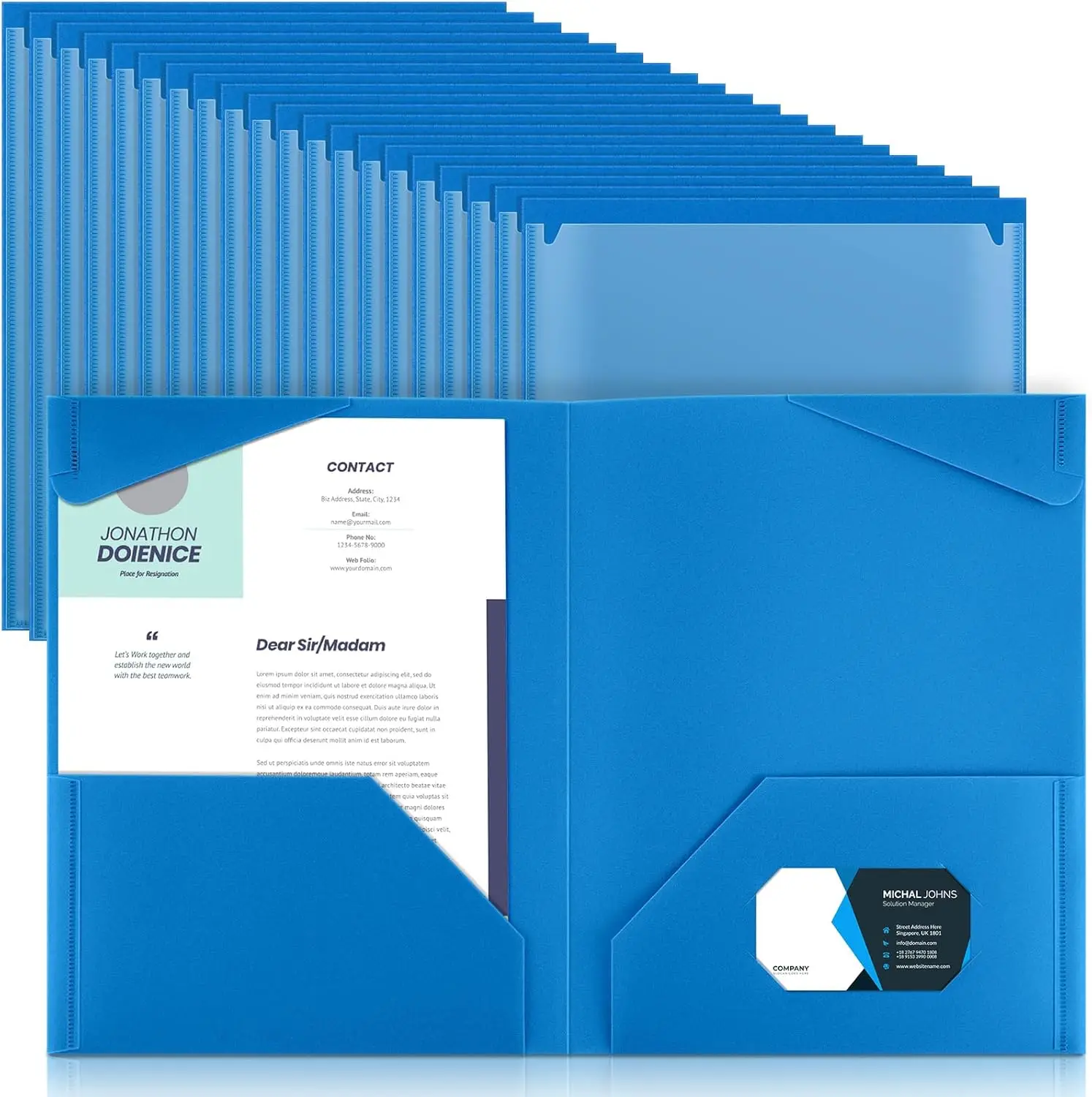 

60 Pack Plastic Folders with Clear Front Pockets Heavy Duty File Folders for Classroom School Office Bulk Supply