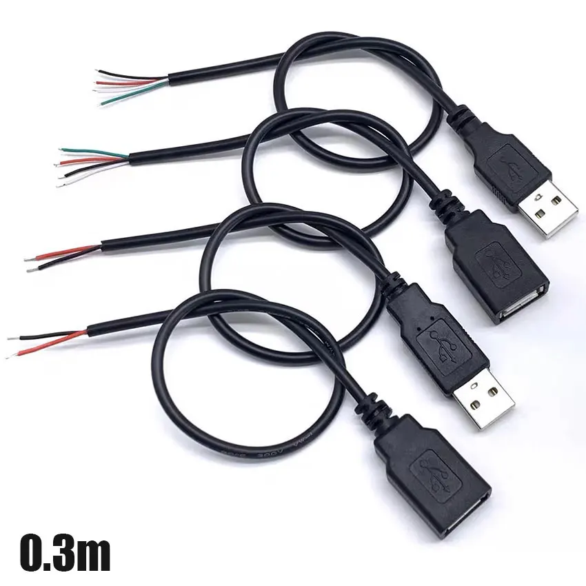 Power Supply Cable 2 Pin USB 2.0 Female male 4 pin wire Jack Charger charging Cord Extension Connector DIY 5V line