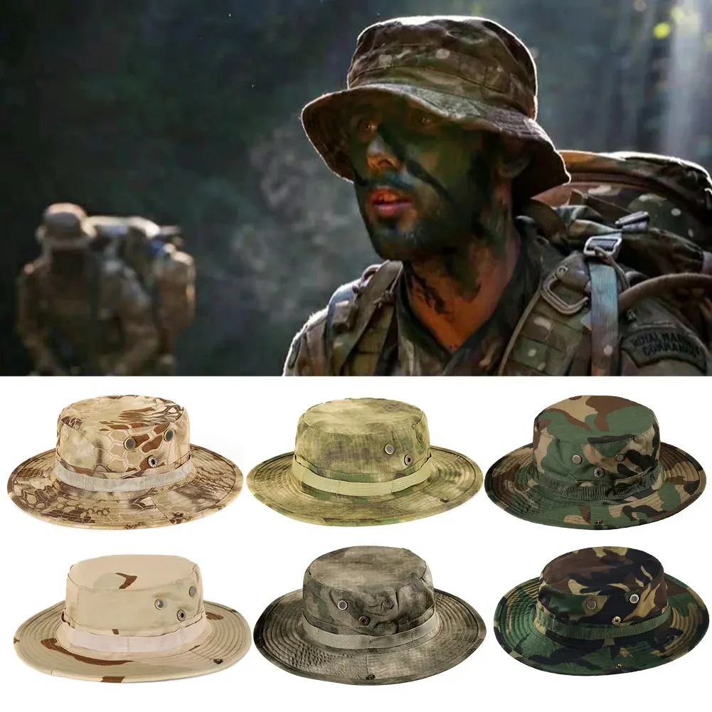 Sombrero táctico de camuflaje para hombre, sombreros de cubo, Multicam, Panamá, caza, senderismo, Aire libre, Verano