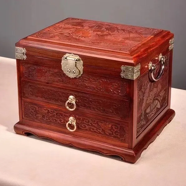 Blood Sandalwood Solid Wood Jewelry Box, Mahogany Vanity Mirror Box, Solid Wood Jewelry