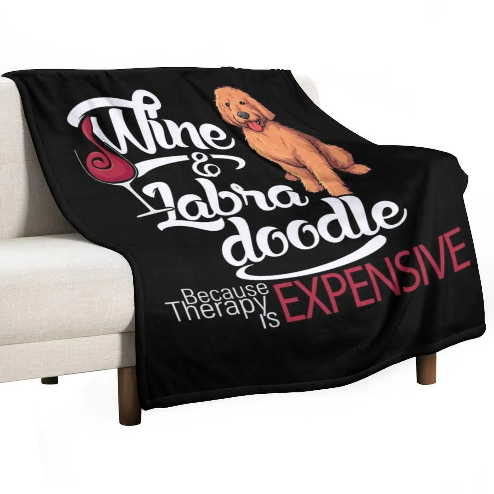 Wine and Labradoodle Funny gift Throw Blanket Hairy Plaid on the sofa Flannel Fabric Cute For Sofa Thin Camping Blankets