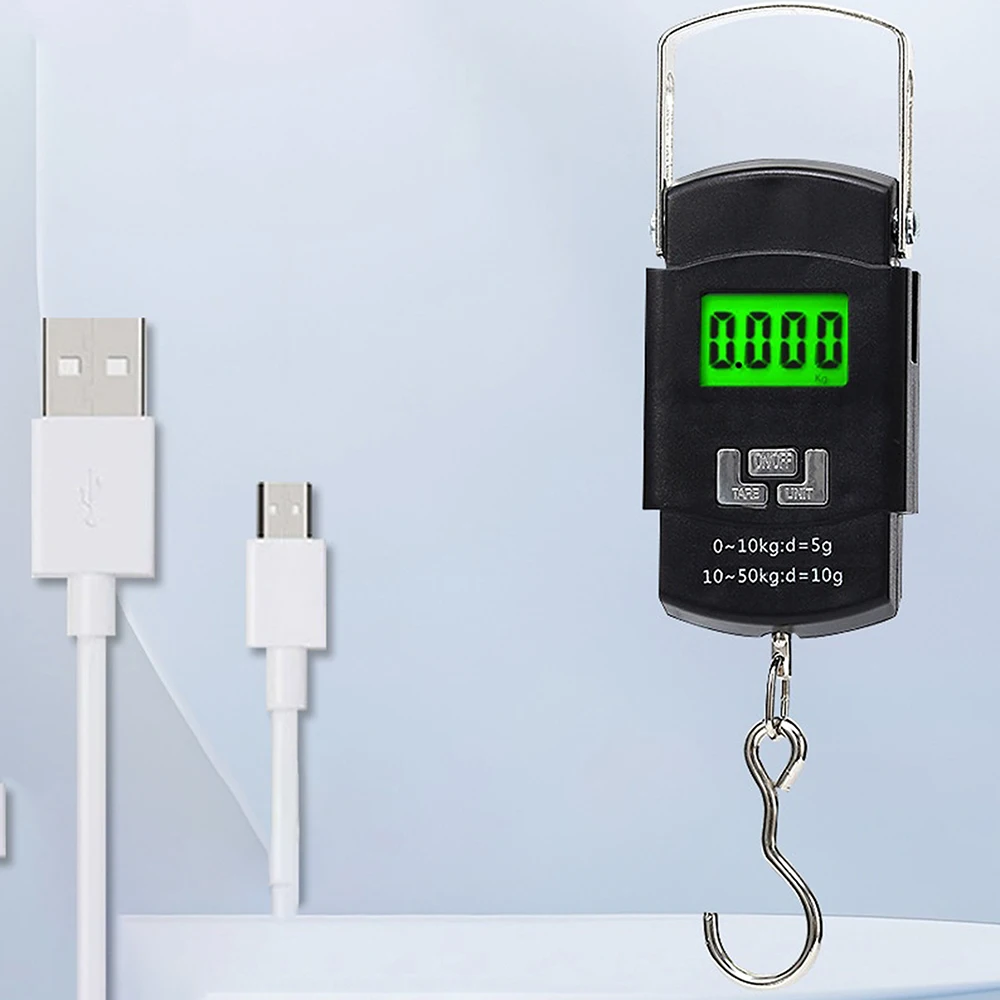Timbangan Elektronik Digital 110lb/50Kg Layar LCD dengan Lampu Latar dengan Pita Pengukur Alat Keseimbangan Kait Gantung Memancing