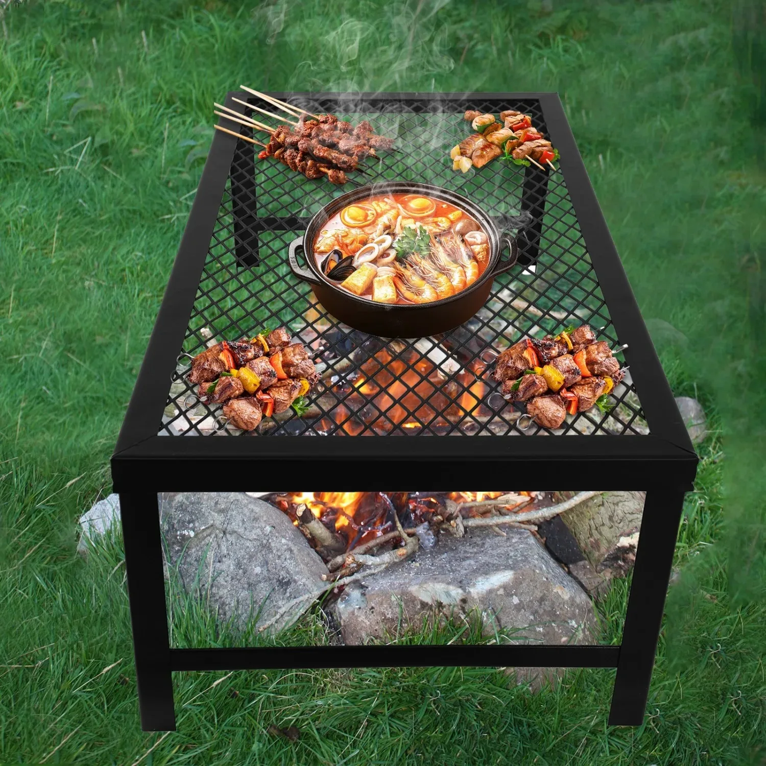 Opvouwbare Outdoor Camping BBQ Grill, Picknick Kampvuur Pit Over Fire Kookrooster voor Outdoor Camping Familie Kleine Verzamelfeest