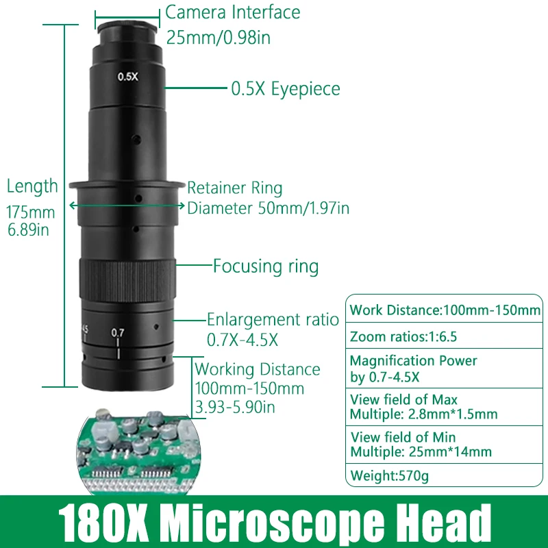 YIZHAN Microscope Objective 180X Lens Auxiliary Objective 0.3X 0.5X 0.75X 2XDigital Microscope Zoom Objective Threaded Interface