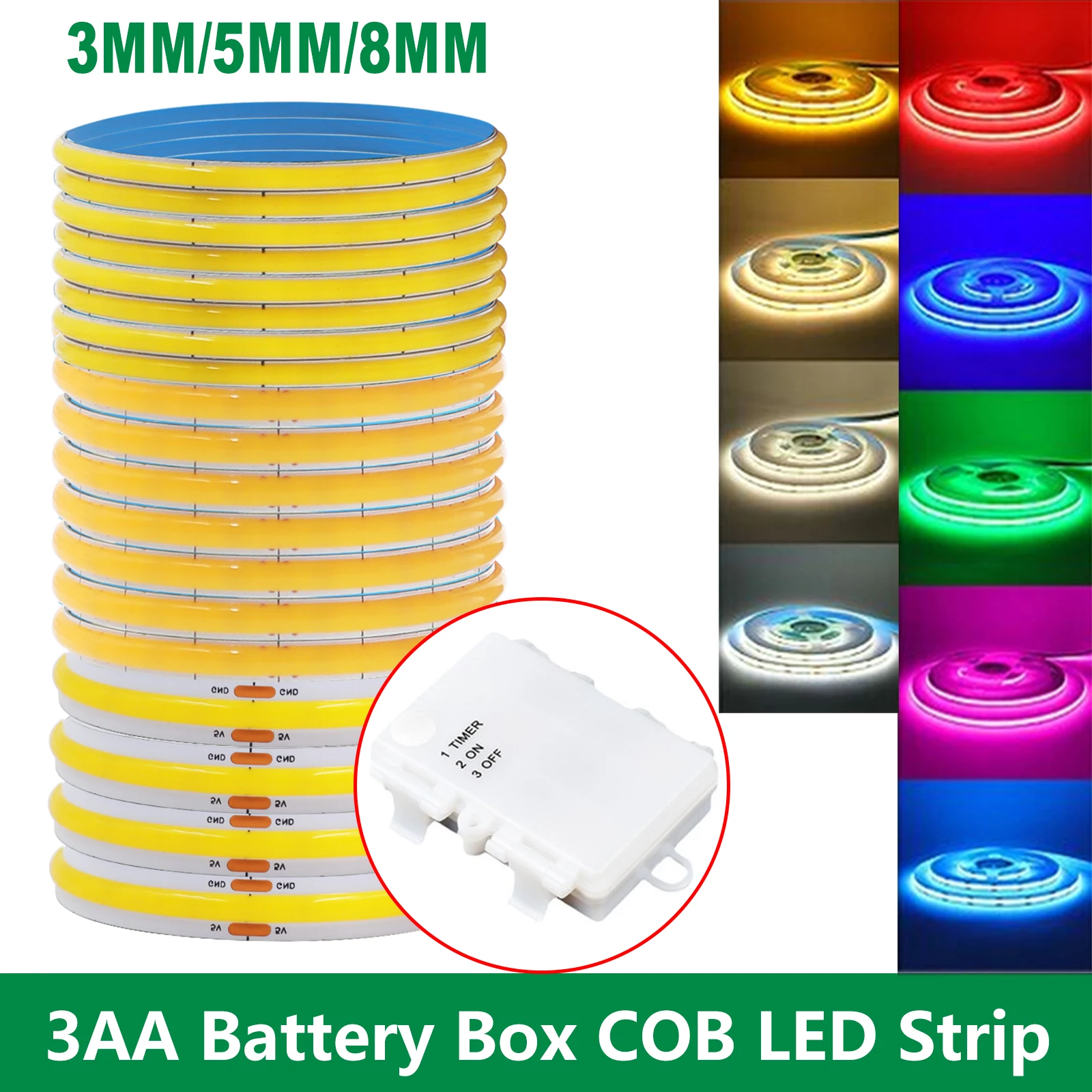 5V 3MM 5MM 8MM COB LED Strip Battery Powered 320LEDs/m Warm White Red Green Blue Yellow Pink Flexible Tape Ribbon for Room Decor