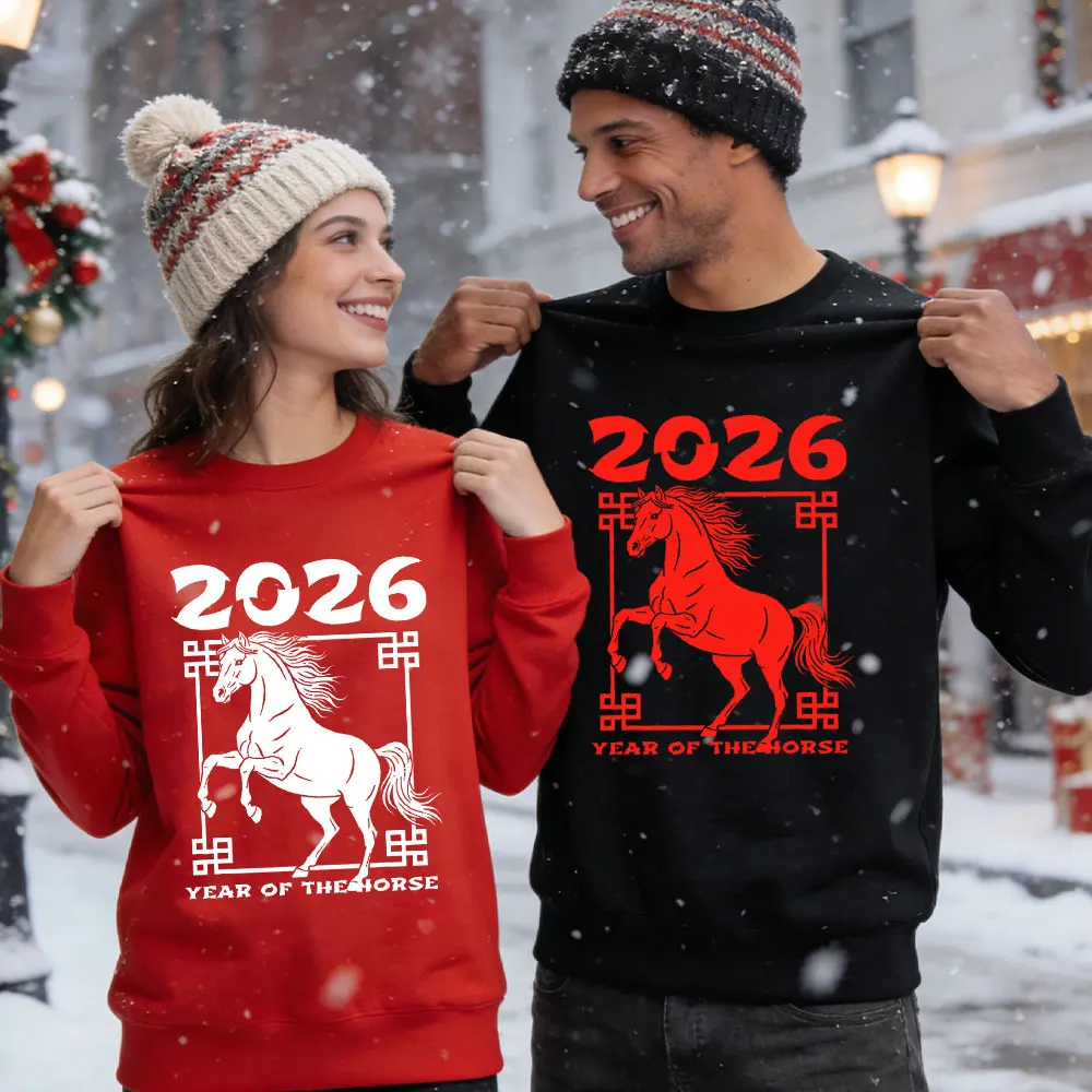 

2026 Year of The Horse Couple Sweater Sweatshirt Chinese New Year The Year Horse The Lunar Calendar Fire Horse Pullover Hoodie