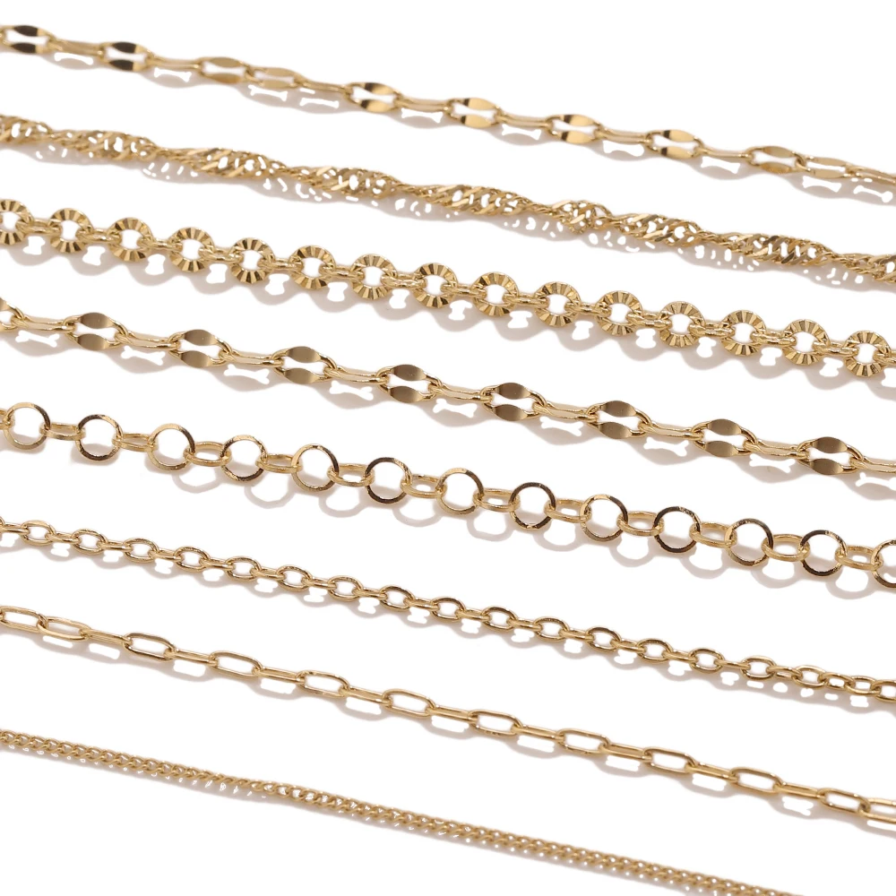 

2M 18K Gold Vacuum Plated Thin Link Chains Cable Oval Stainless Steel Chain DIY Jewelry Making Necklace Bracelet Craft Chain