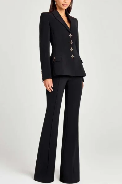 Cross-border European and American autumn and winter new long-sleeve suit set casual fashion long pants two-piece women