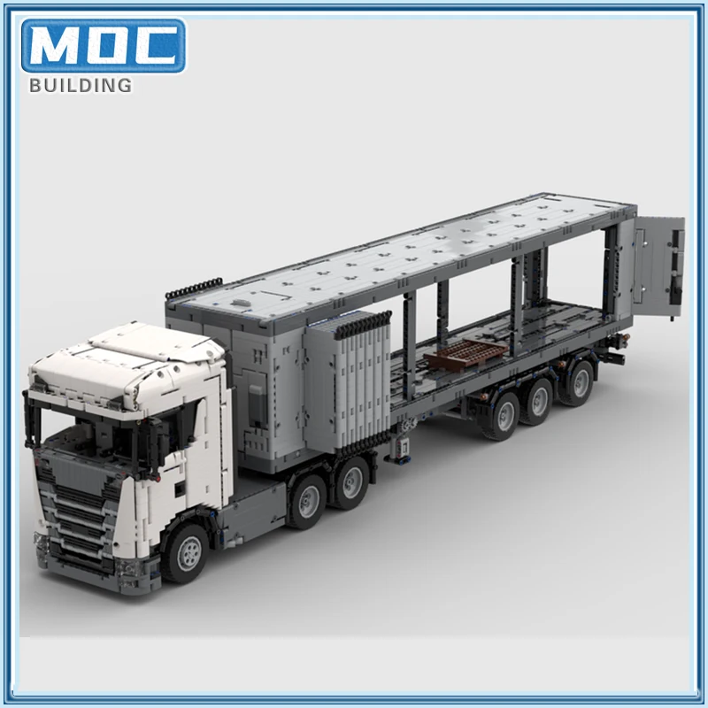 New MOC Truck Trailer with Sliding Curtains Transporter 6x4 Tractor Unit Inspired Building Blocks Hi-Tech Car Toys Gift