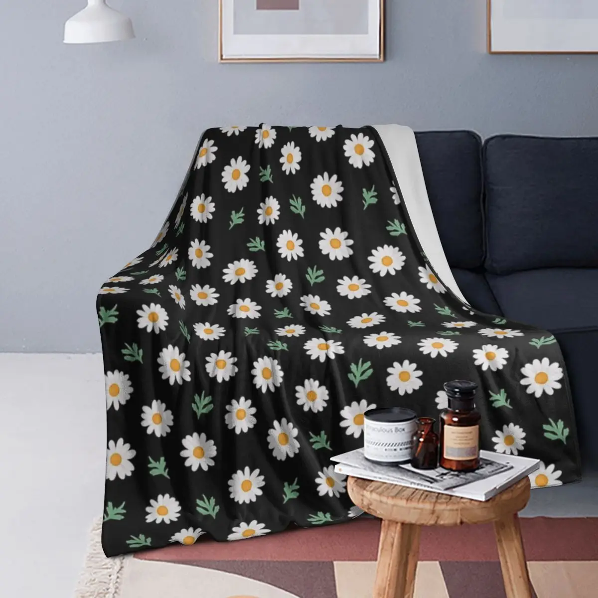 

Черные одеяла с рисунком ромашки, мягкое теплое фланелевое одеяло, постельное белье для кровати, гостиной, пикника, путешествия, домашний диван
