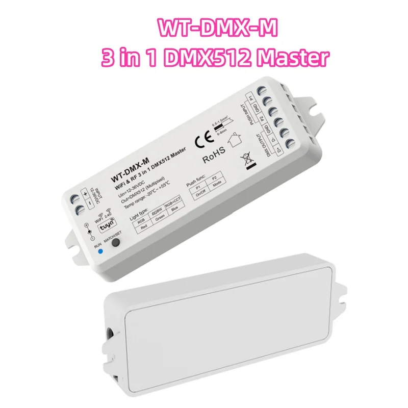 WT-DMX-M RGB/RGBW/RGB+CCT 3 in 1 Push Switch WiFi RF DMX512 Master Led Controller Tuya APP Control for DMX512 Led Strip Light