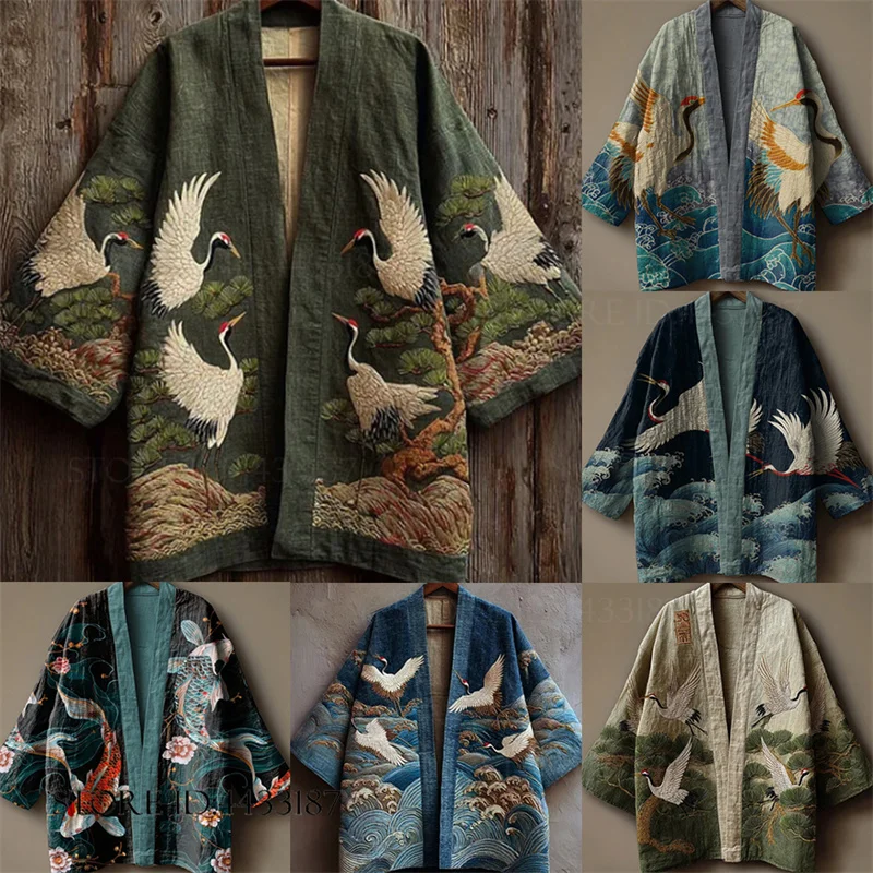 Plus Size Japanese Kimono Cardigan Yukata Haori Jacket Vintage Samurai Costume Chinese Printed Hanfu Coat Spring New Top Shirt