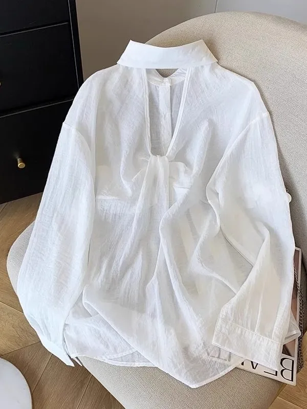 خفيفة الوزن من الحرير الجليدي للحماية من الشمس irt بتصميم مفرغ بعقدة با ملابس خارجية صيفية للسيدات بياقة غير رسمية