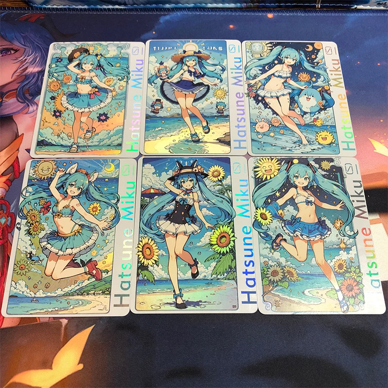 Juego de cartas de colección de personajes de Anime Hatsune Miku, tarjetas Flash de bronce caseras, regalo de cumpleaños y Navidad, 6 unidades por juego