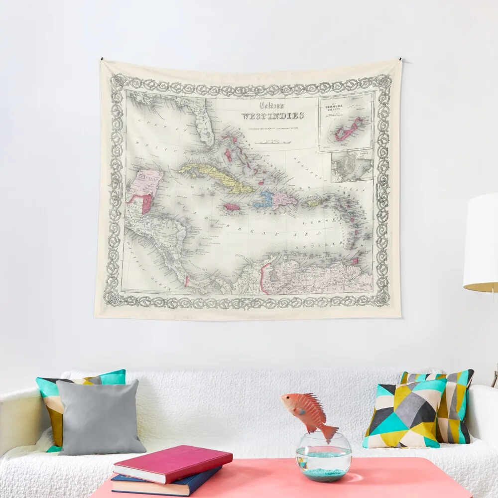 

Vintage Map of The Caribbean (1865) Tapestry Home Decorators Decoration Pictures Room Wall Home Supplies Tapestry