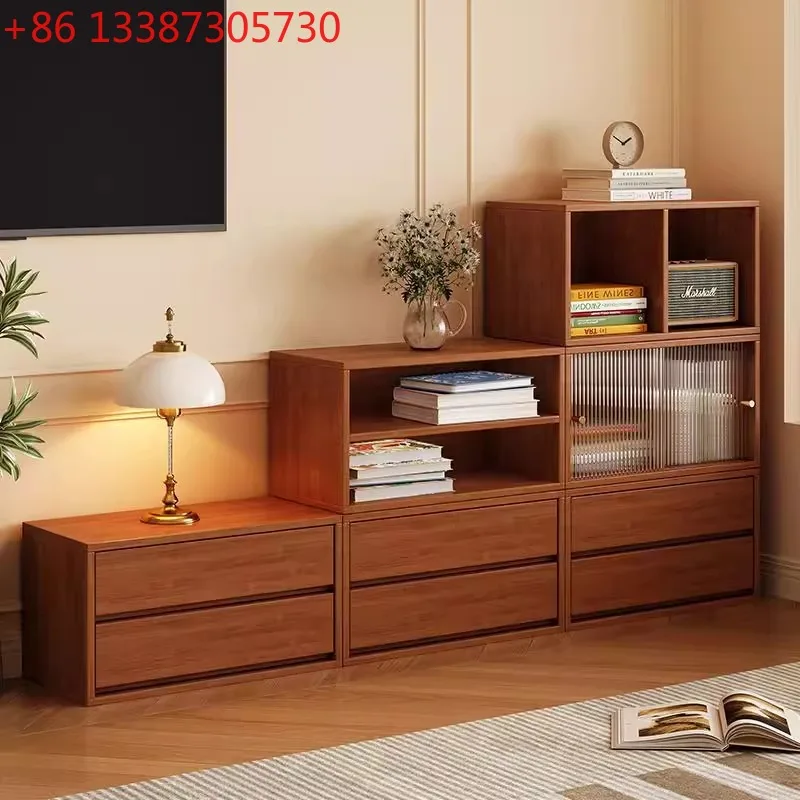 

Nordic style solid wood home living room lattice cabinet rubber wood simple floor free combination