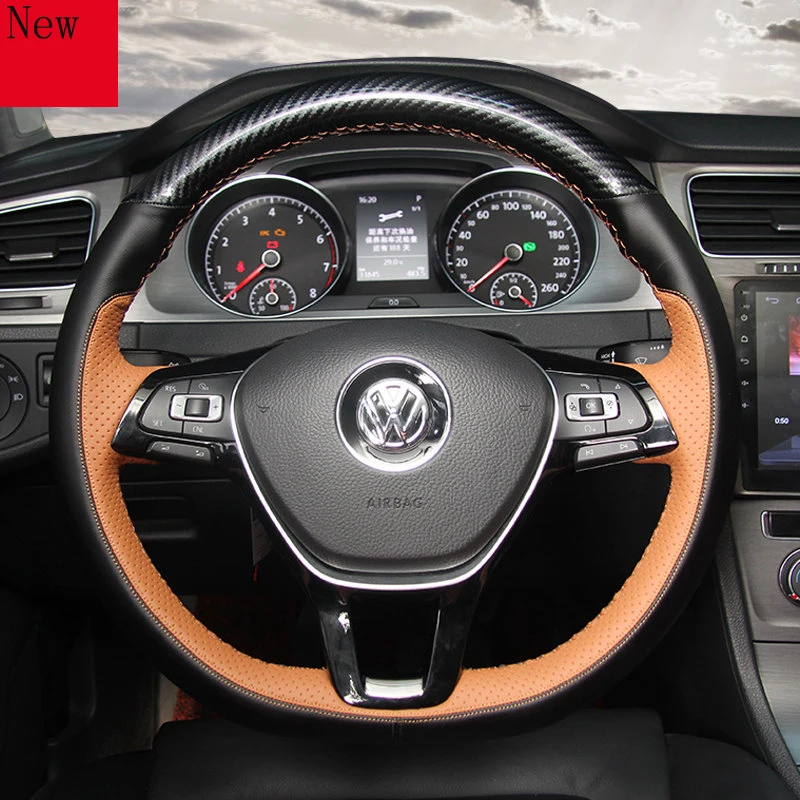 

DIY Custom Hand-stitched Leather Car Steering Wheel Cover for Volkswagen Passat Magotan B8 Lavida Tiguan Golf Car Accessories