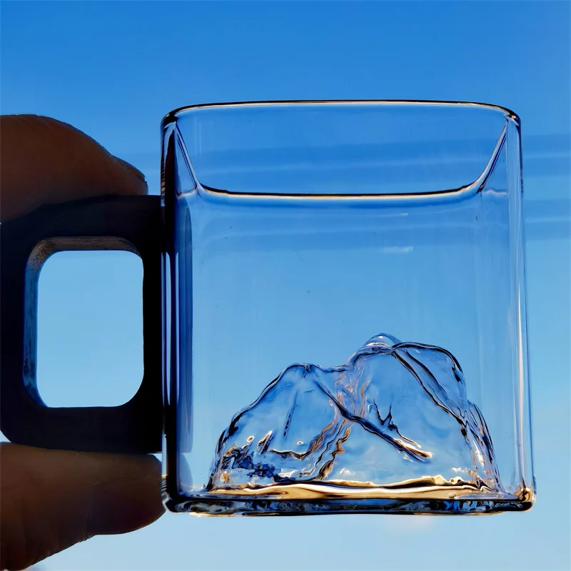 Taza de café de vidrio Espresso con visión en la montaña, pequeña capacidad, 110ml, con mango de madera de nogal, tazas y tazas de té de Kung Fu para el hogar