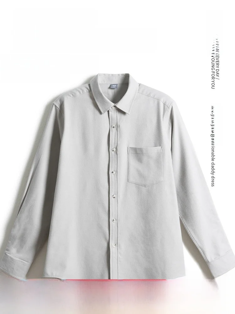 

Double-Sided Brushed Long Sleeve Flannel Shirt for Middle-Aged And Elderly Men Spring Autumn Fashion Urban Style Home Daily C...