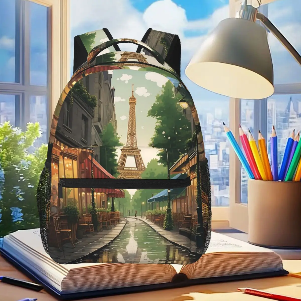 

The Eiffel Tower In Paris Cityscape Backpack Student Boys Girls BookBag Kids School Bag Computer Shoulder Bags for Men Women