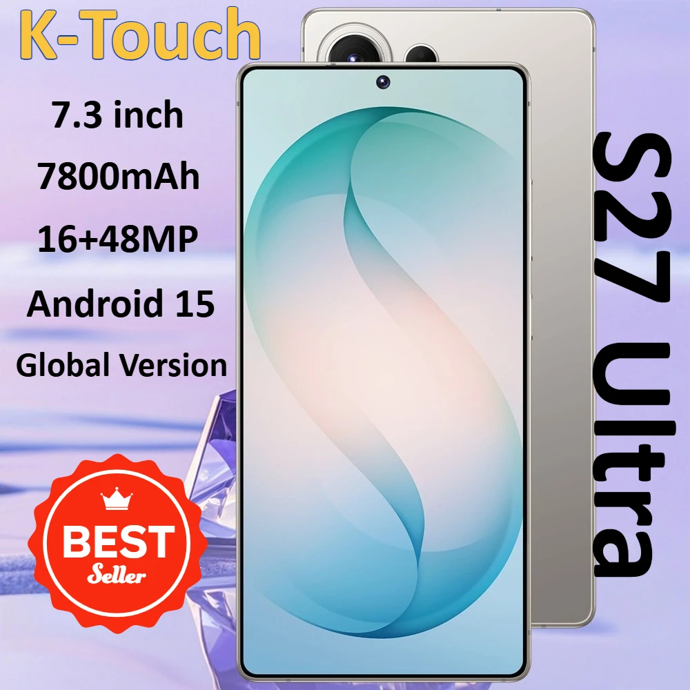 K-Touch S27 Ultra 5G Dual-SIM Dual-Standby Smartphone, 7,3 Zoll Android 15 Handy, 16+48MP Kamera, 22GB+2TB, 7800mAh Akku, werkseitig entsperrte Mobiltelefone