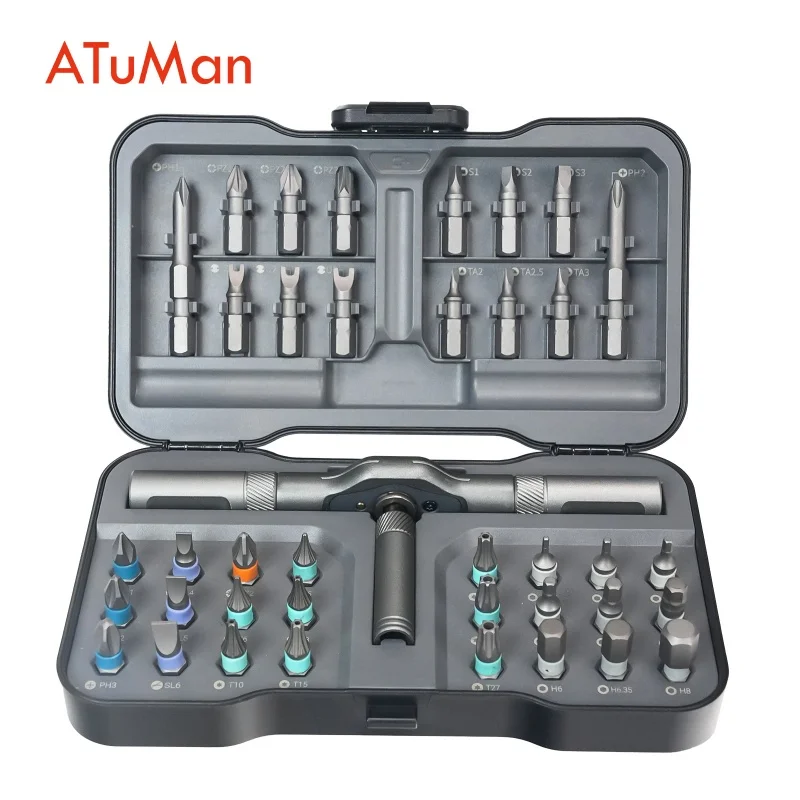 ATUMAN 38 in 1 Magnetic S2 Alloy Steel Ratchet Screwdriver Set with T Handle DIY Multi-Purpose Pocket Screwdriver Kit