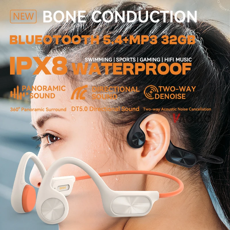 New X7 True Bone Conduction Headset Bluetooth 5.4 IPX8 30M Depth Waterproof HIFI Built-in 32GB Memory Music For Swimming Diving