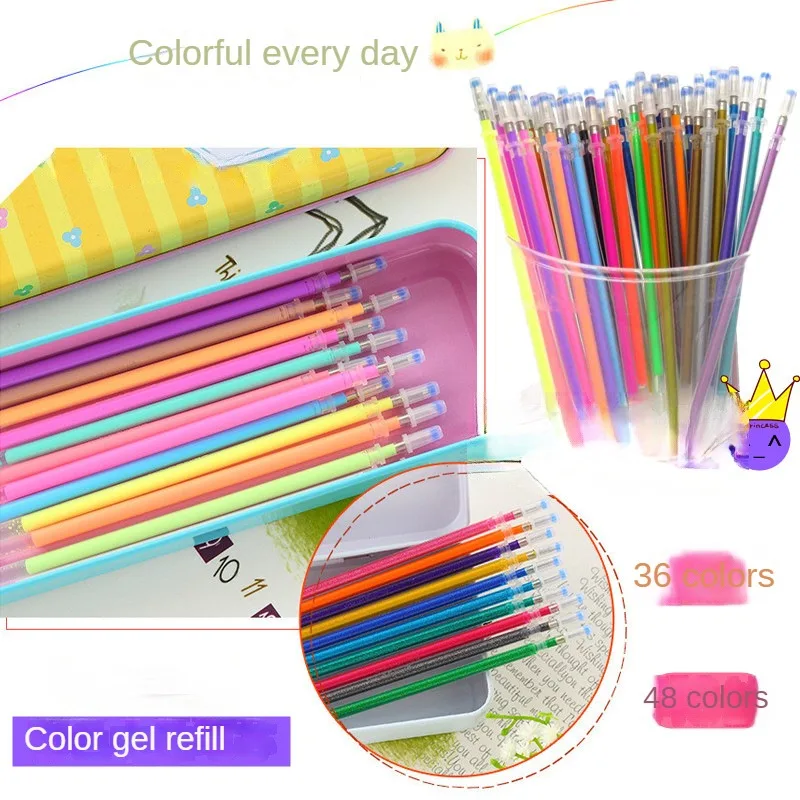 12-100 Pçs/set Multi-color Caneta Gel Recargas Pintura Desenho Glitter Highlighters Caneta Arte Marcadores Material de Escritório Escolar