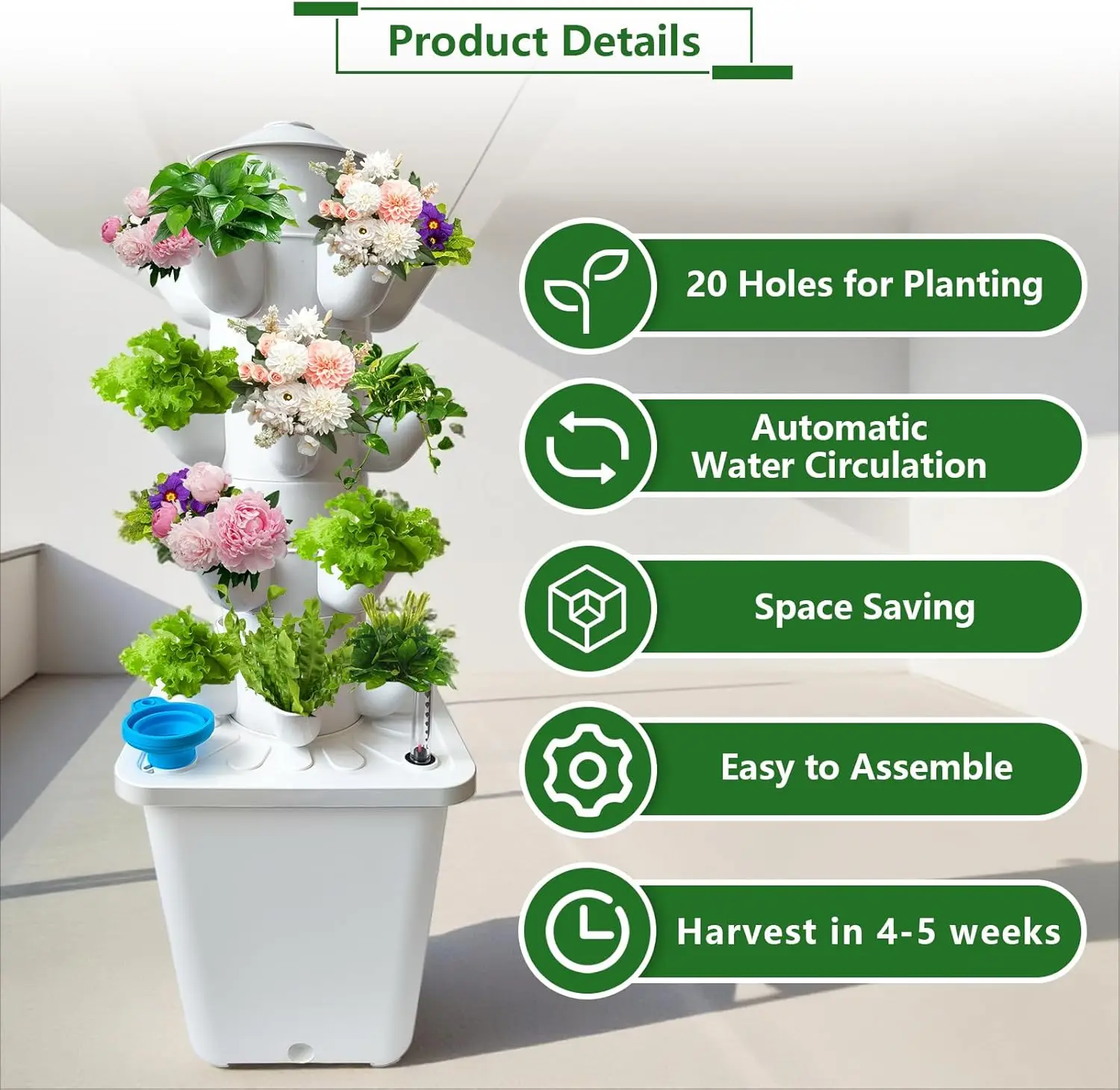 Hydroponic Tower Growing System Drip Irrigation Automatic Watering Vertical Design Germination Kit Multifunctional Home Garden
