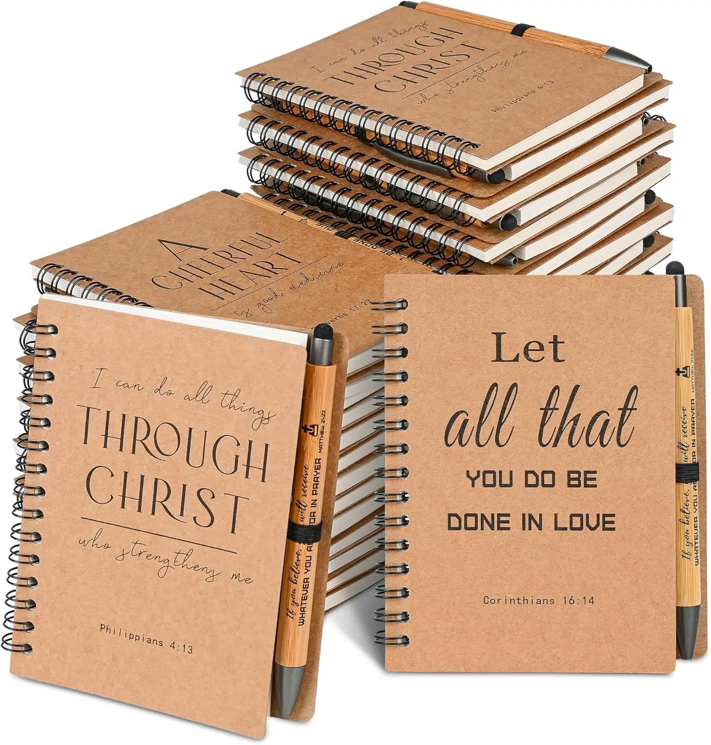

10 Christian Spiral Notebooks with Pens, Small Lined Notepad, Bible Verse Gifts for Church Members